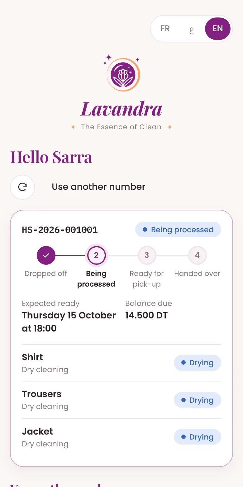 Order tracking page on a phone